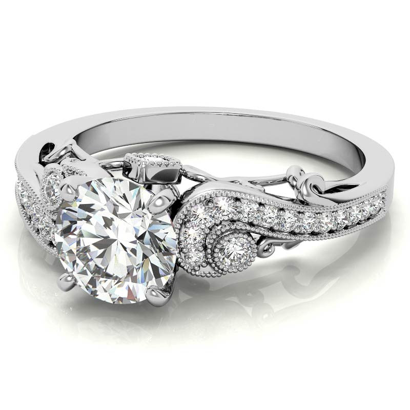 Antique Moissanite Engagement Ring with Milgrain Accents