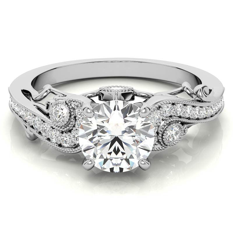 Antique Moissanite Engagement Ring with Milgrain Accents