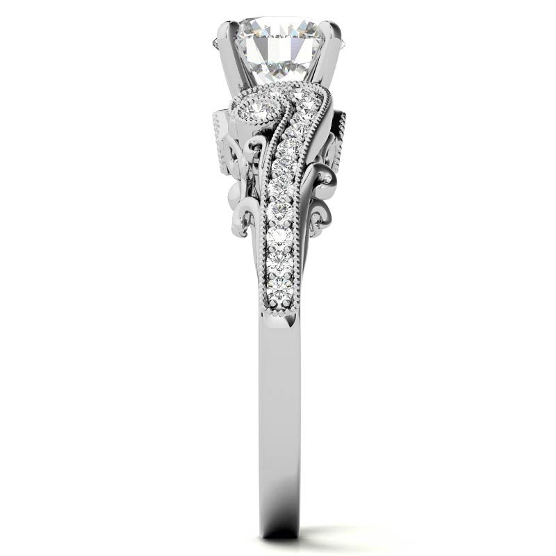 Antique Moissanite Engagement Ring with Milgrain Accents