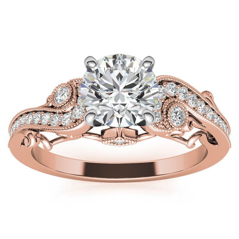 Antique Moissanite Engagement Ring with Milgrain Accents