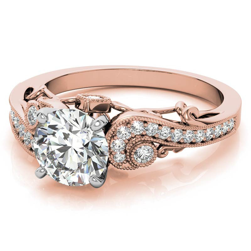 Antique Moissanite Engagement Ring with Milgrain Accents