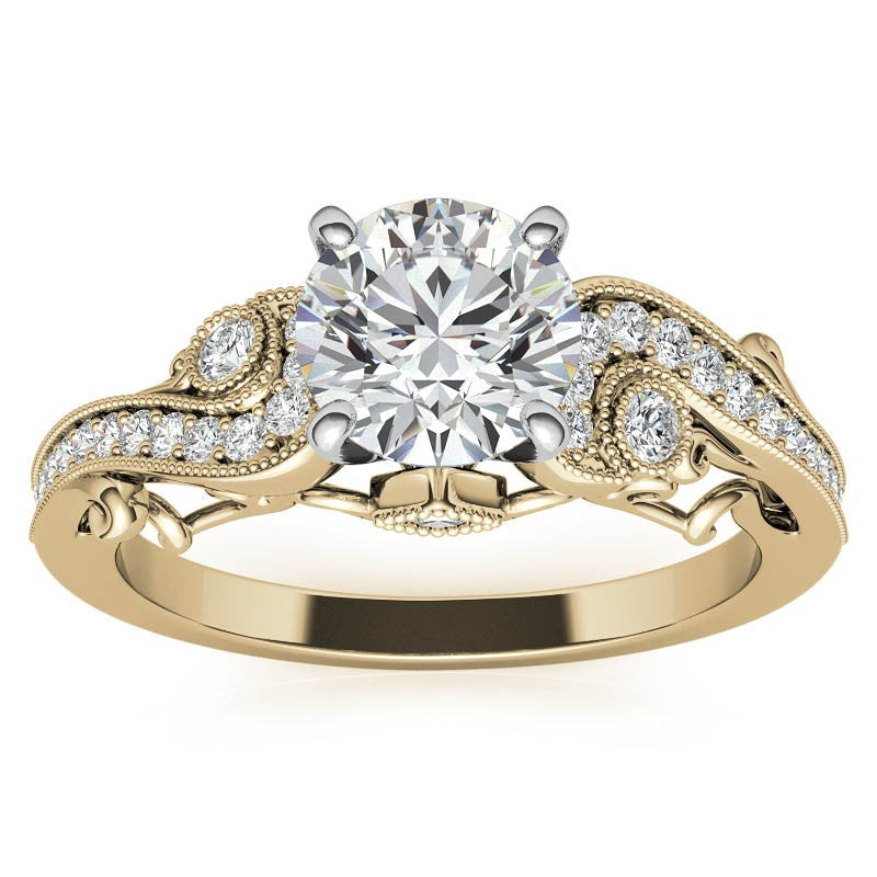 Antique Moissanite Engagement Ring with Milgrain Accents