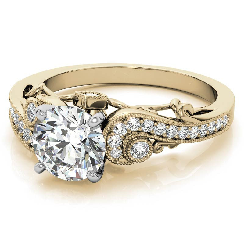 Antique Moissanite Engagement Ring with Milgrain Accents