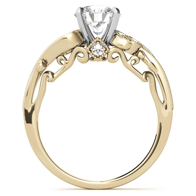 Antique Moissanite Engagement Ring with Milgrain Accents