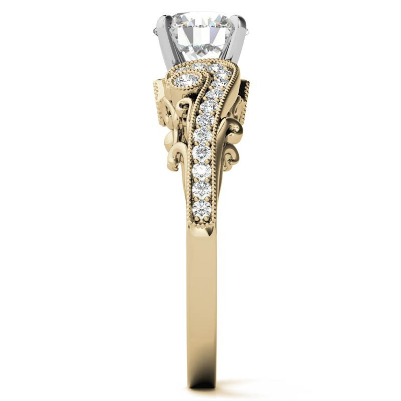 Antique Moissanite Engagement Ring with Milgrain Accents