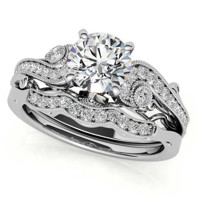 Antique Moissanite Engagement Ring with Milgrain Accents