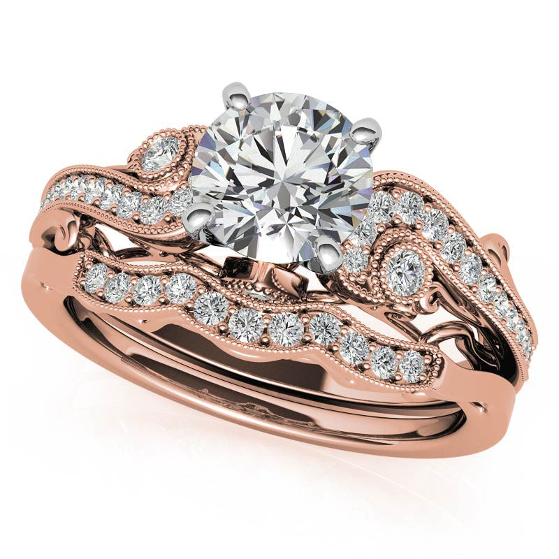Antique Moissanite Engagement Ring with Milgrain Accents