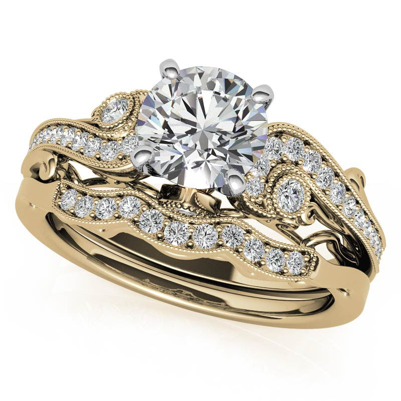Antique Moissanite Engagement Ring with Milgrain Accents