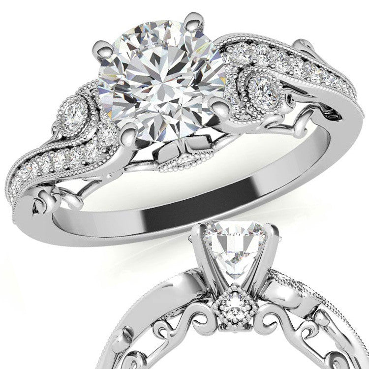 Antique Moissanite Engagement Ring with Milgrain Accents
