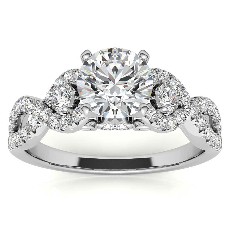 Infinity Styled Moissanite Engagement Ring with Scroll Accents