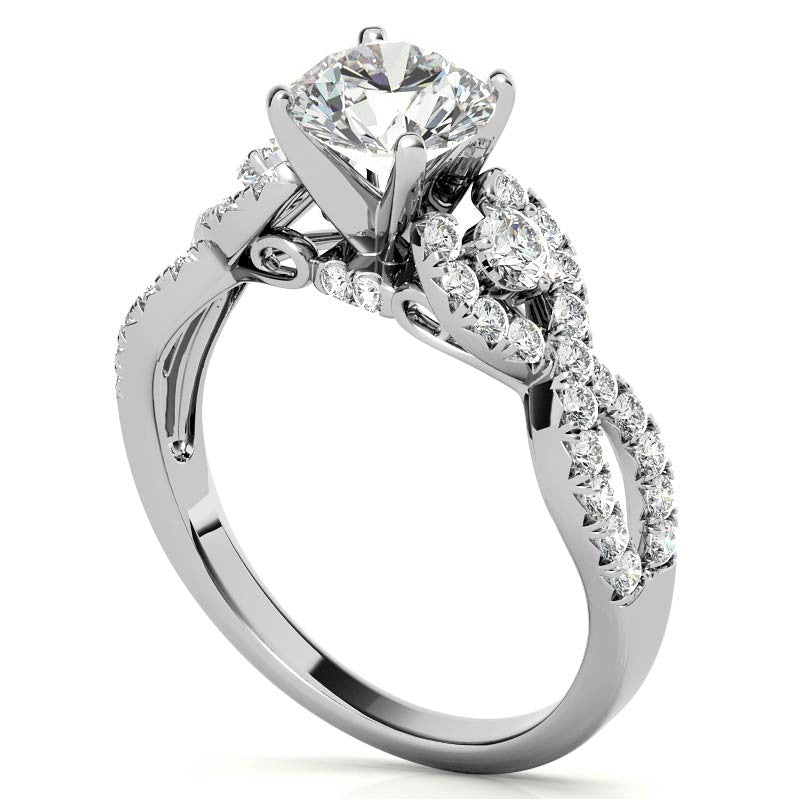 Infinity Styled Moissanite Engagement Ring with Scroll Accents