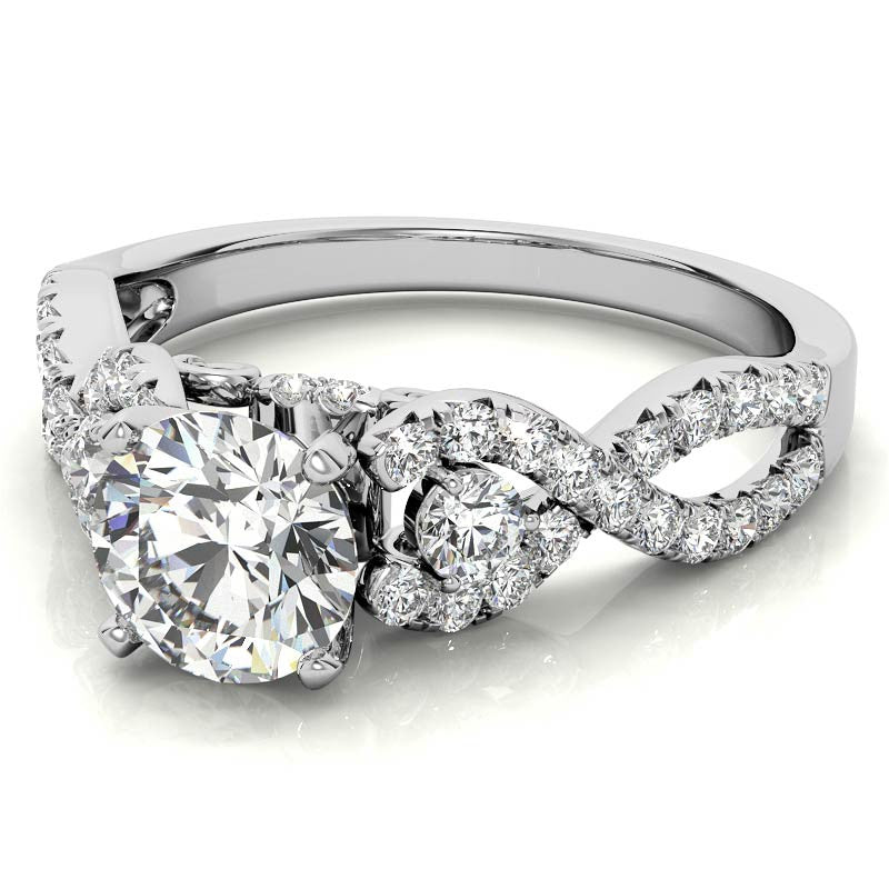 Infinity Styled Moissanite Engagement Ring with Scroll Accents
