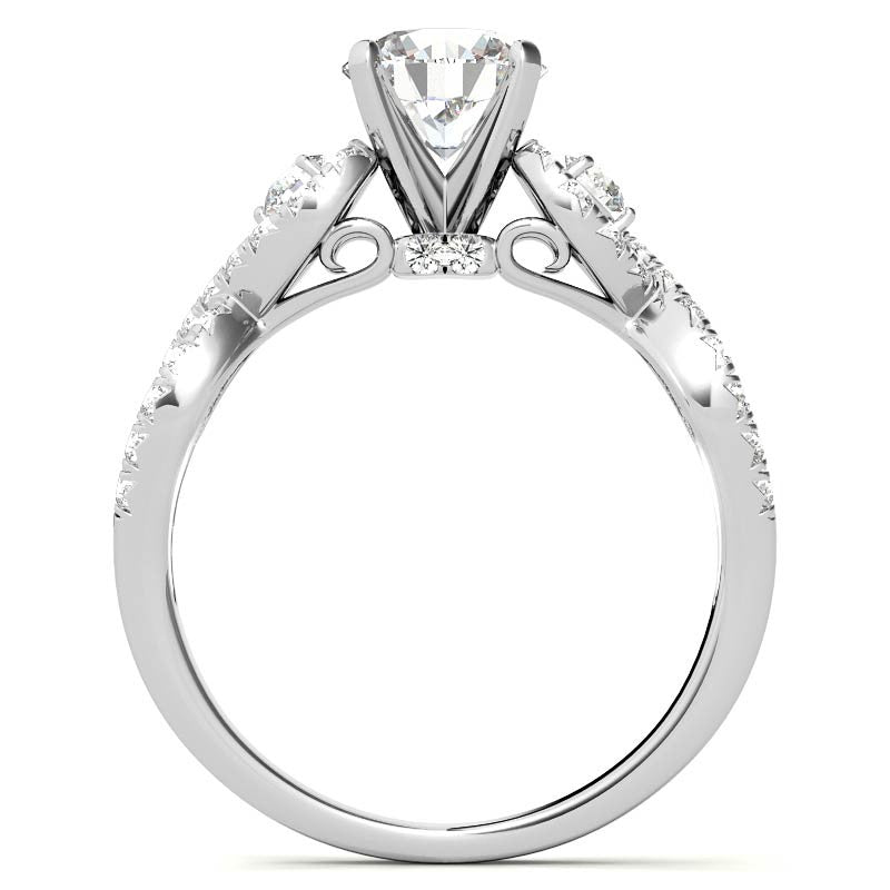 Infinity Styled Moissanite Engagement Ring with Scroll Accents