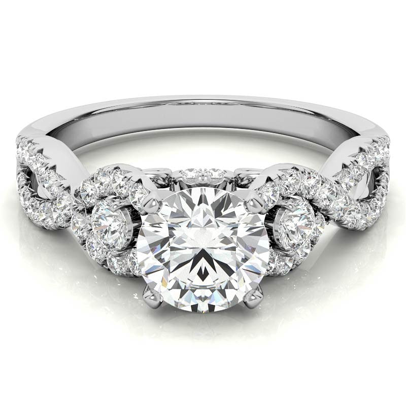 Infinity Styled Moissanite Engagement Ring with Scroll Accents