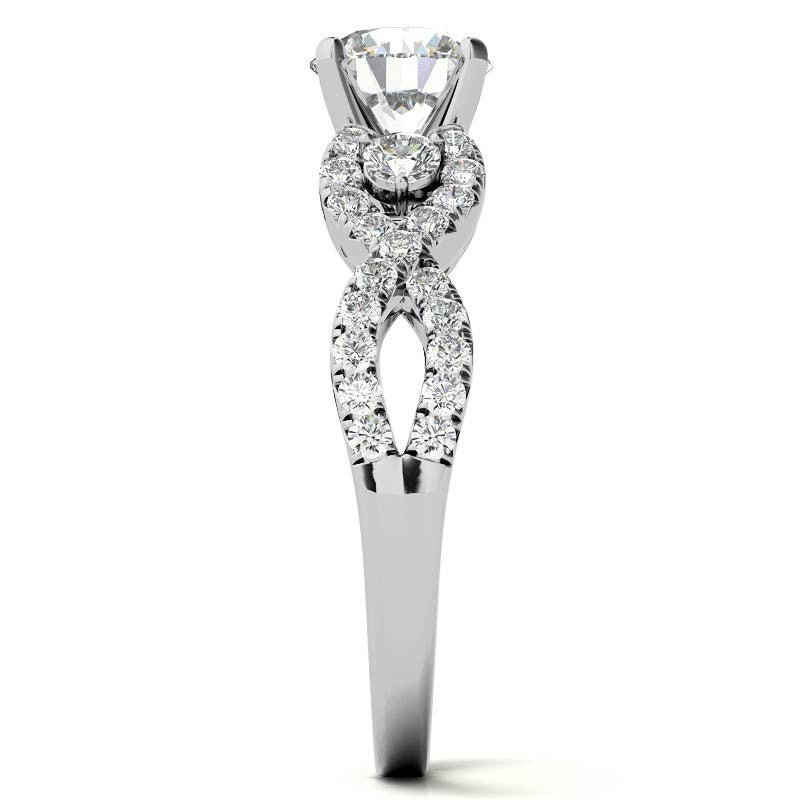Infinity Styled Moissanite Engagement Ring with Scroll Accents