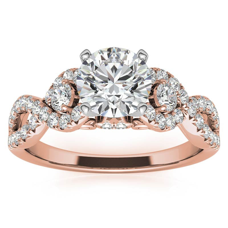 Infinity Styled Moissanite Engagement Ring with Scroll Accents