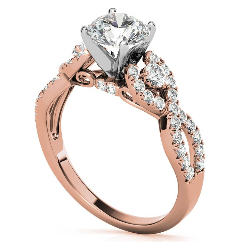 Infinity Styled Moissanite Engagement Ring with Scroll Accents
