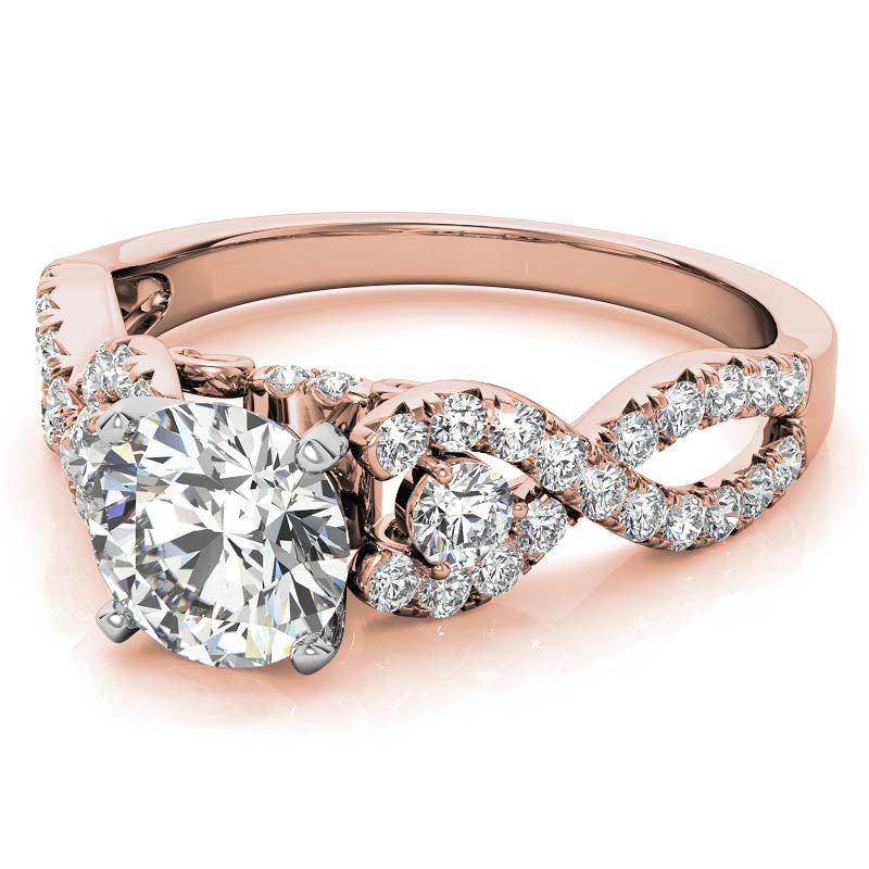 Infinity Styled Moissanite Engagement Ring with Scroll Accents