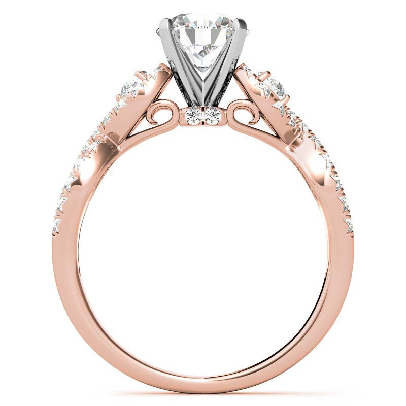 Infinity Styled Moissanite Engagement Ring with Scroll Accents