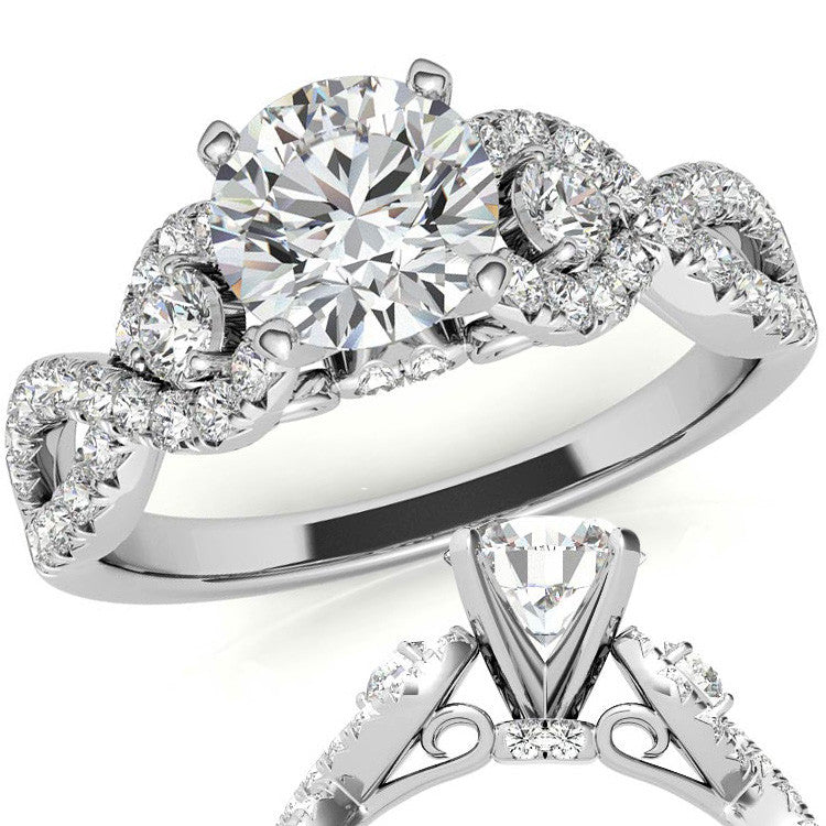 Infinity Styled Moissanite Engagement Ring with Scroll Accents