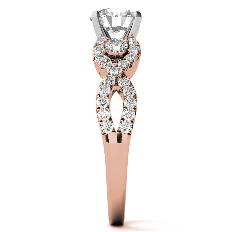 Infinity Styled Moissanite Engagement Ring with Scroll Accents
