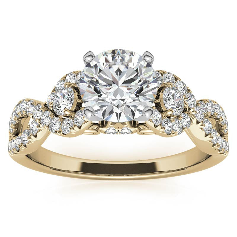 Infinity Styled Moissanite Engagement Ring with Scroll Accents