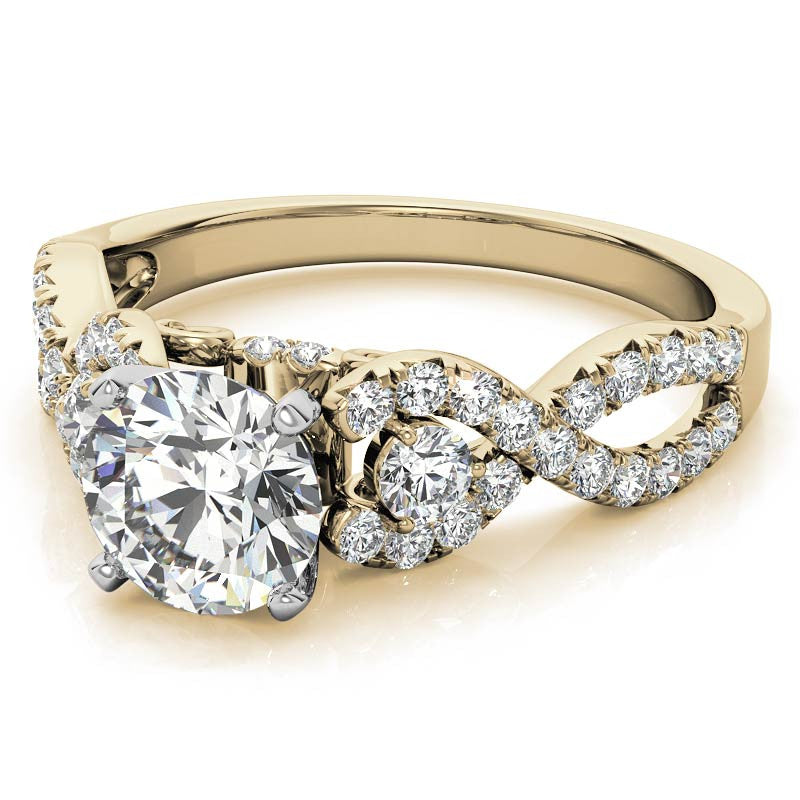 Infinity Styled Moissanite Engagement Ring with Scroll Accents
