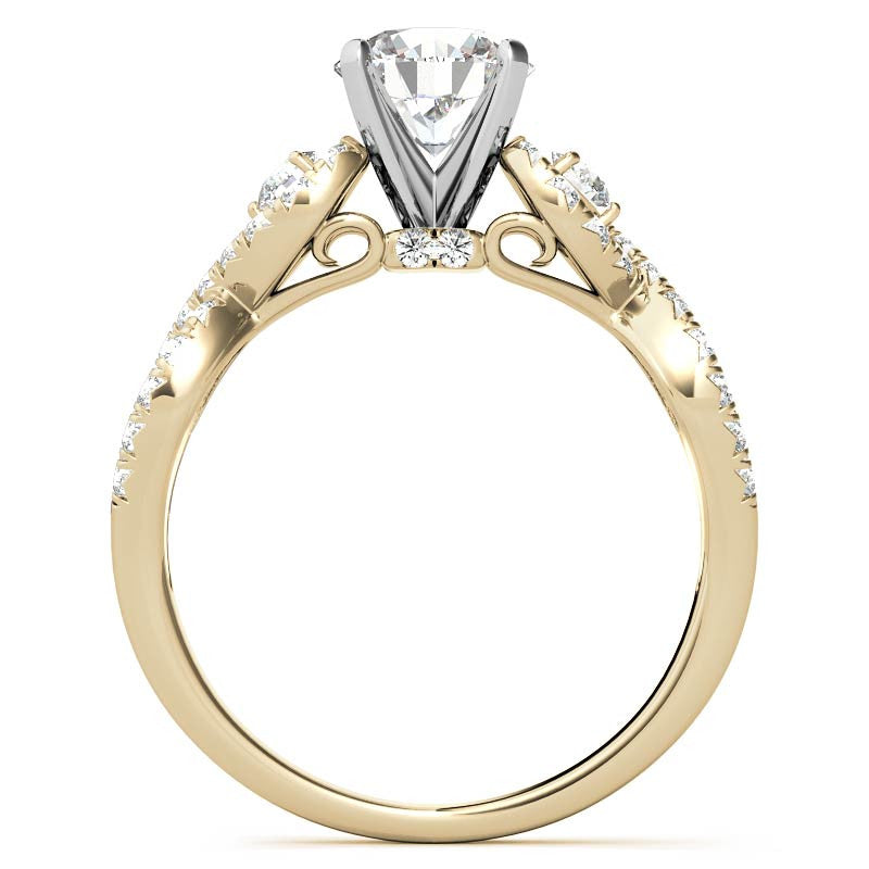 Infinity Styled Moissanite Engagement Ring with Scroll Accents