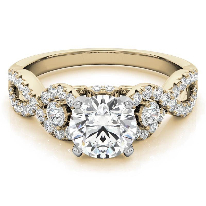 Infinity Styled Moissanite Engagement Ring with Scroll Accents