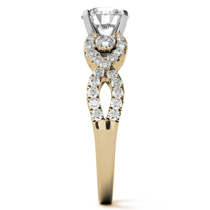 Infinity Styled Moissanite Engagement Ring with Scroll Accents