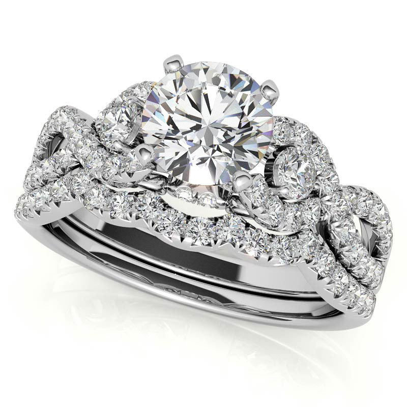 Infinity Styled Moissanite Engagement Ring with Scroll Accents