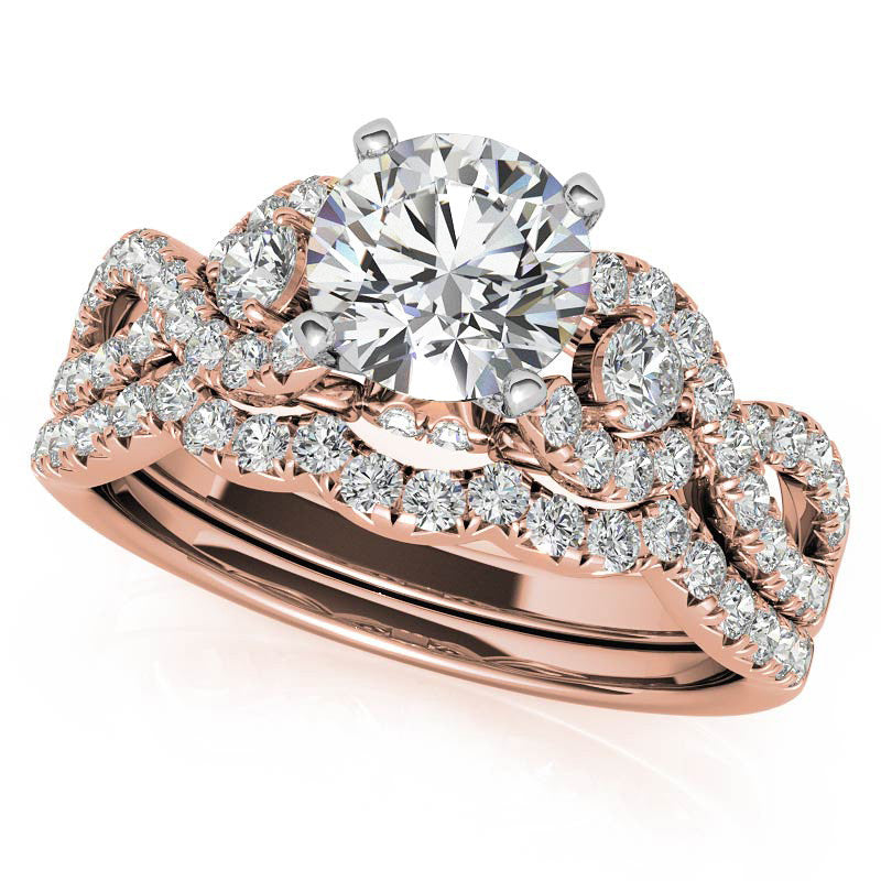 Infinity Styled Moissanite Engagement Ring with Scroll Accents