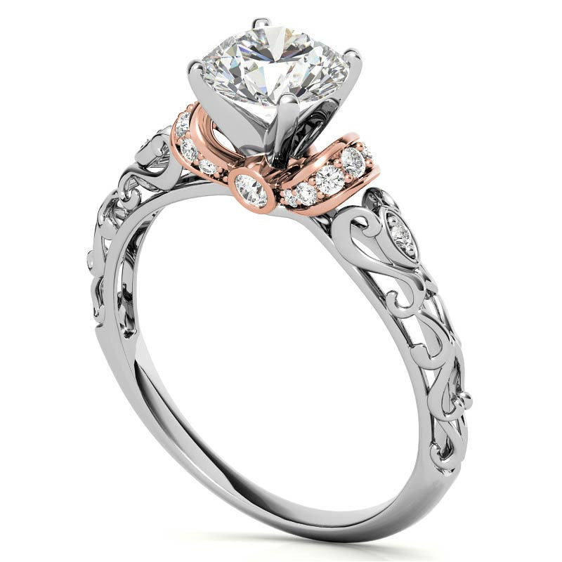 Antique Style Scroll Moissanite Engagement Ring