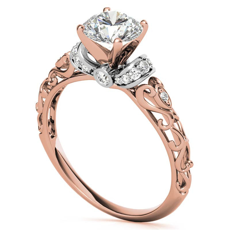 Antique Style Scroll Moissanite Engagement Ring