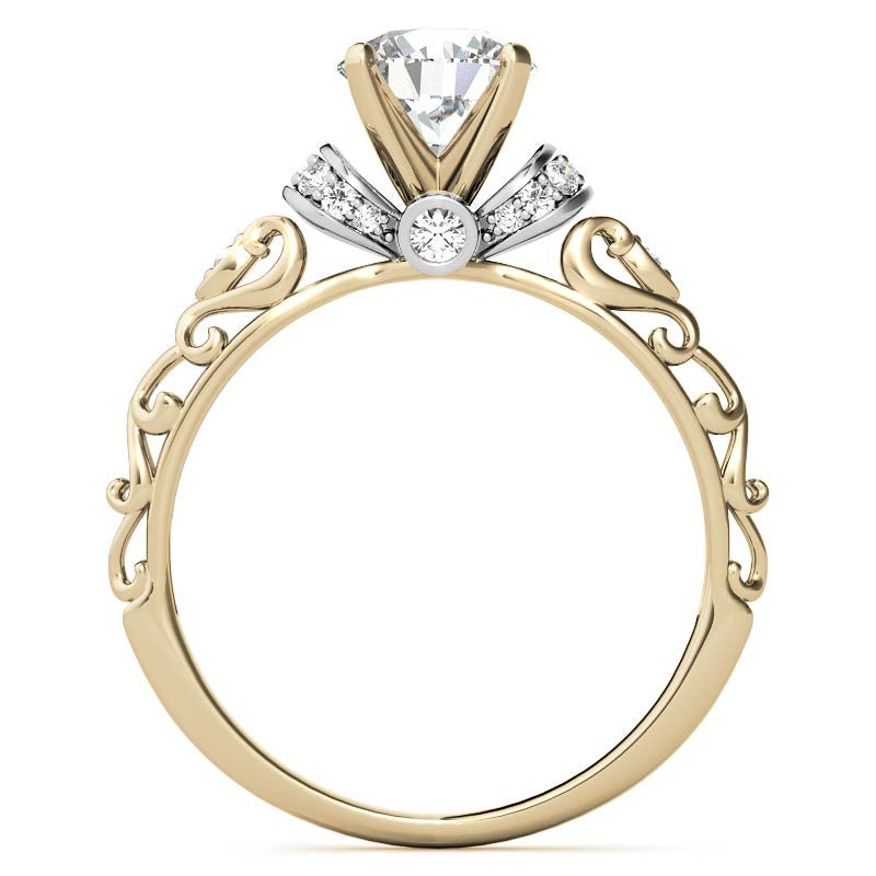 Antique Style Scroll Moissanite Engagement Ring