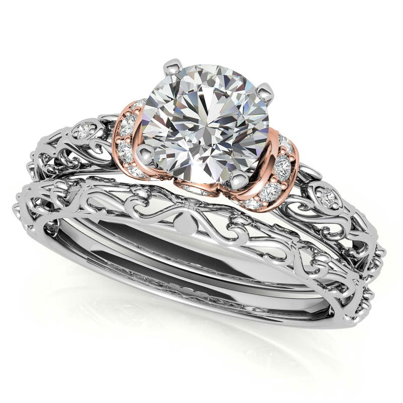 Antique Style Scroll Moissanite Engagement Ring