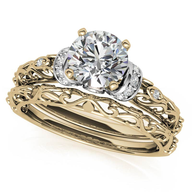 Antique Style Scroll Moissanite Engagement Ring