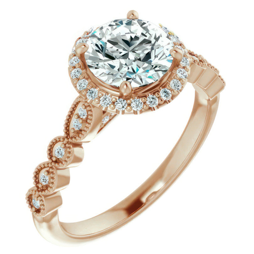 Round Scalloped Halo Engagement Ring