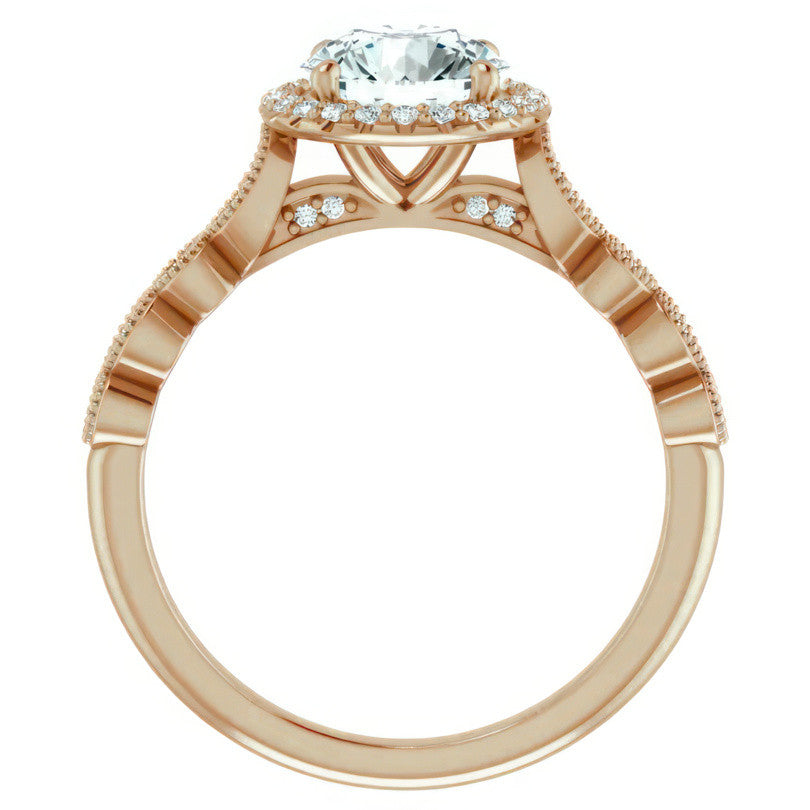 Round Scalloped Halo Engagement Ring