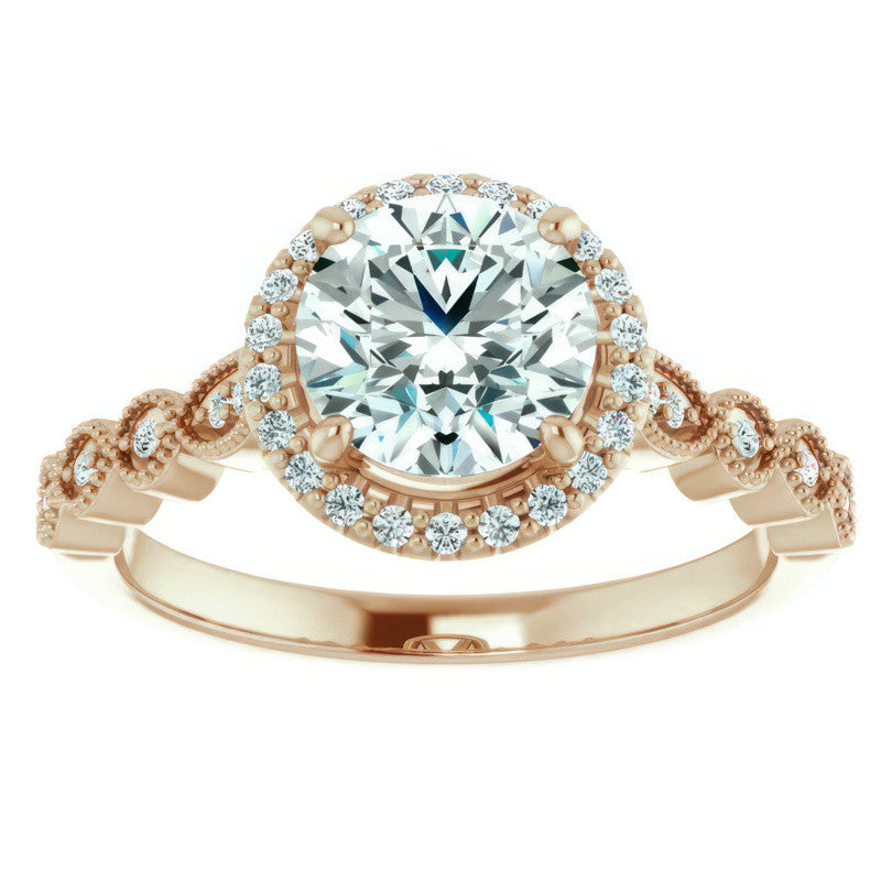 Round Scalloped Halo Engagement Ring