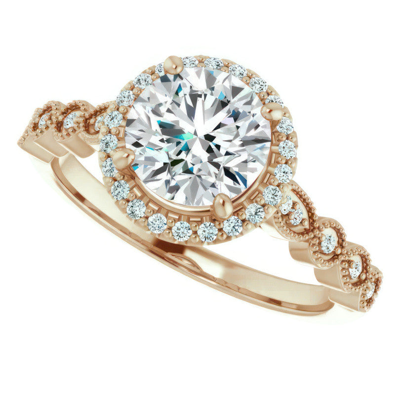Round Scalloped Halo Engagement Ring