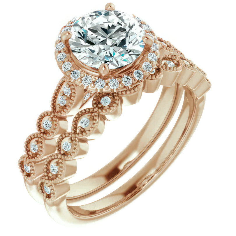 Round Scalloped Halo Engagement Ring