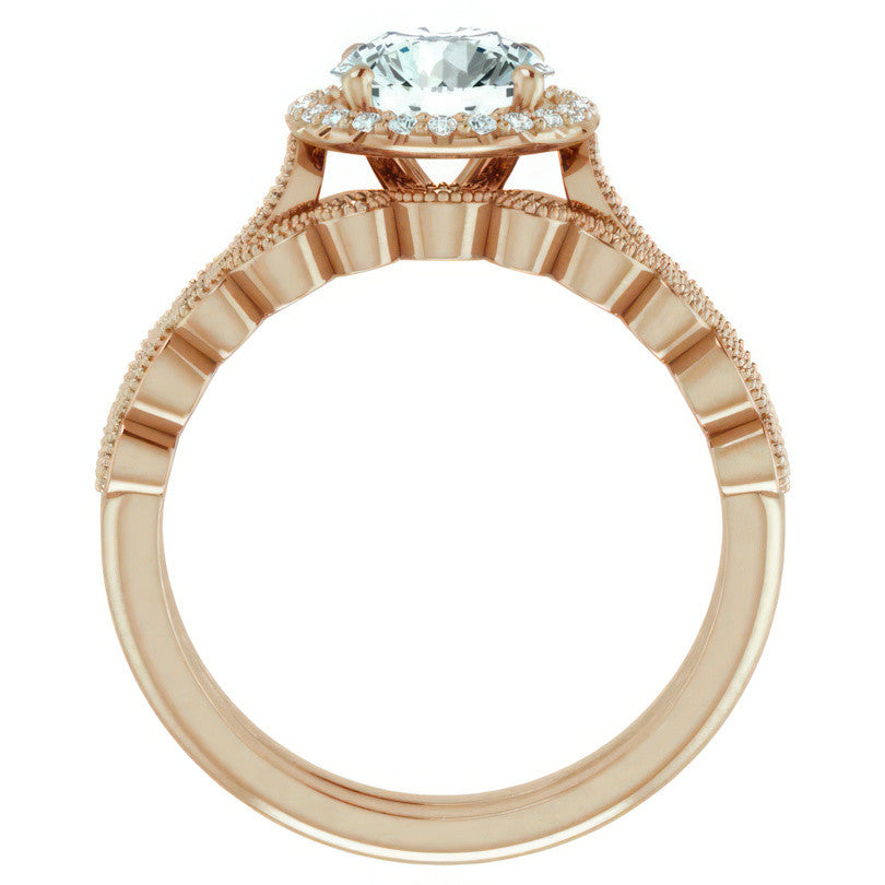 Round Scalloped Halo Engagement Ring