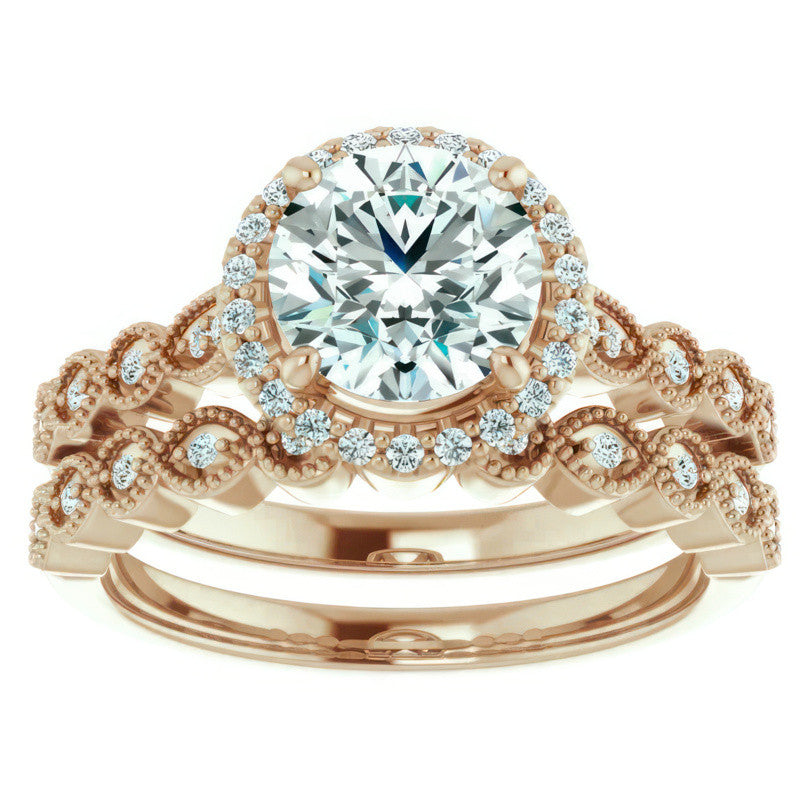 Round Scalloped Halo Engagement Ring