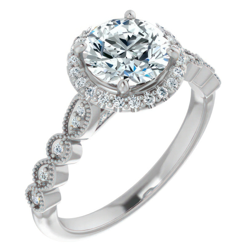 Round Scalloped Halo Engagement Ring