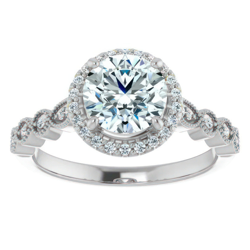 Round Scalloped Halo Engagement Ring