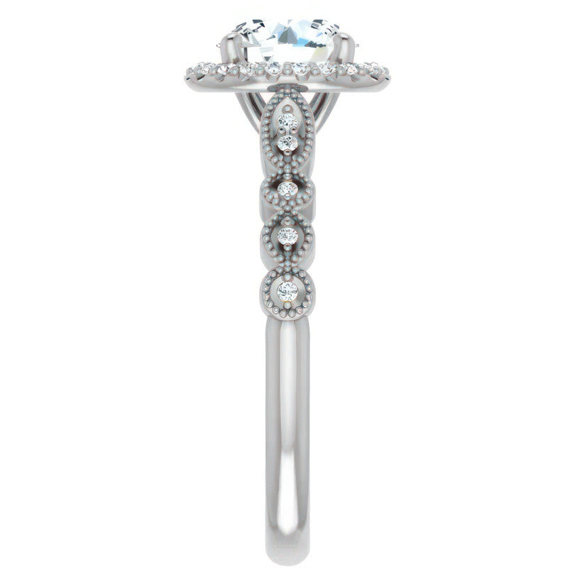 Round Scalloped Halo Engagement Ring