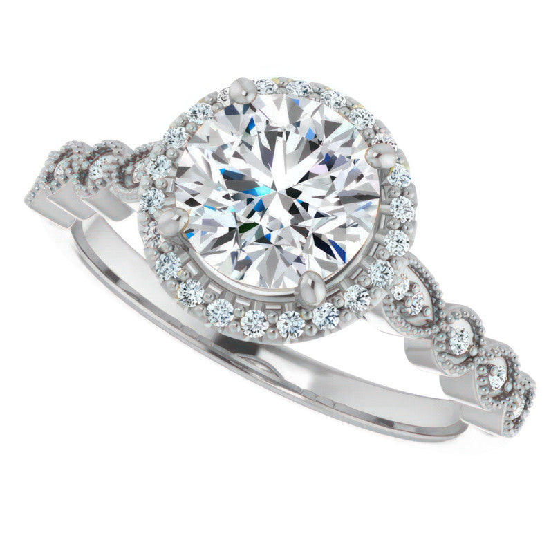 Round Scalloped Halo Engagement Ring