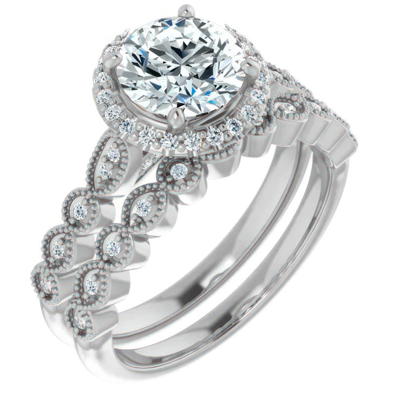 Round Scalloped Halo Engagement Ring