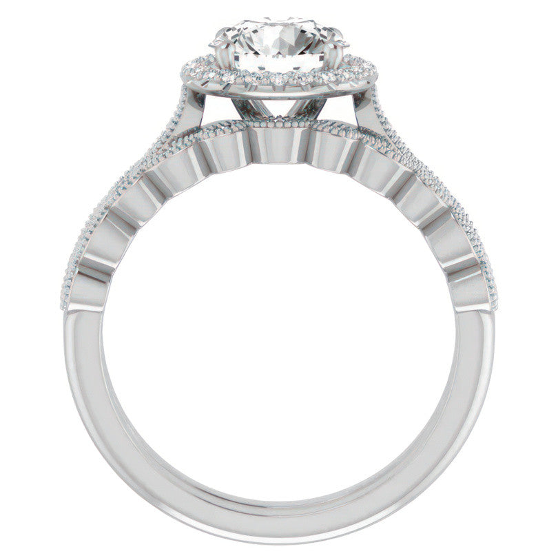 Round Scalloped Halo Engagement Ring